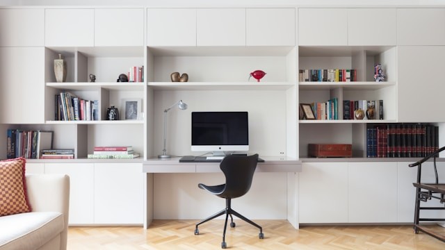 big computer table with shelves