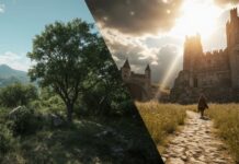 How to Choose Best Game Mods: Complete Guide with Trusted Review Sources A split-screen comparison showing a standard video game world on the left and the same world dramatically enhanced with high-resolution graphics and new content mods on the right.