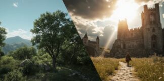 How to Choose Best Game Mods: Complete Guide with Trusted Review Sources A split-screen comparison showing a standard video game world on the left and the same world dramatically enhanced with high-resolution graphics and new content mods on the right.