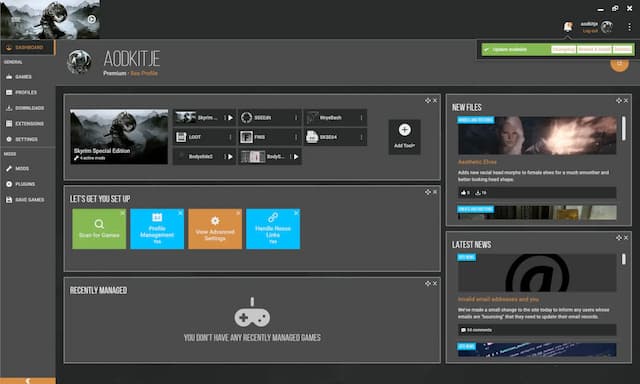 A clear view of a mod manager software on a computer screen, displaying an organized list of installed game mods and their load order.
